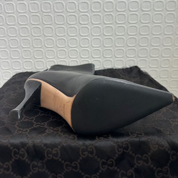 Gucci Black Leather Pointed Toe Ankle Boots Size 37 1/2 US 7 1/2 Original Box - Picture 8 of 16